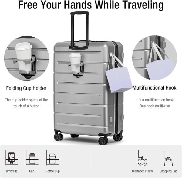 KYME Luggage Sets 3 Piece Hardshell 22in/26in/30in Suitcases with Spinner Wheels Hardside Suitcase Sets with TSA Lock Travel Rolling Luggage Set for Women Men Silver Grey - Image 3