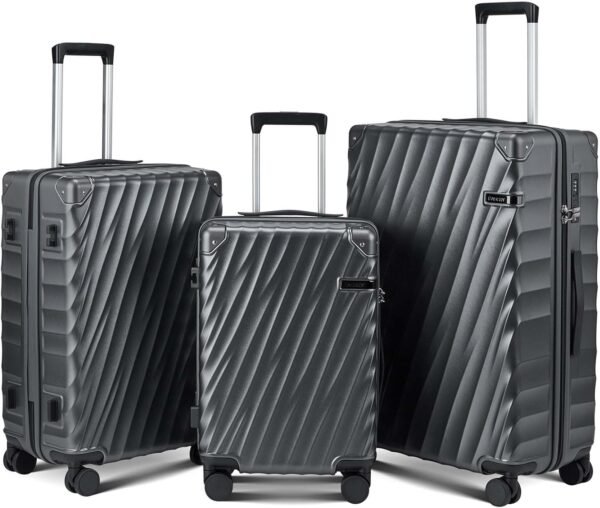 Luggage sets 3 piece with Spinner Wheels, PC Hard Shell Travel Luggage, Carry On suitcase with TSA Lock,YKK Zippers,Charcoal Metallic (Gray, 3 Piece Sets(20/24/28)) - Image 2