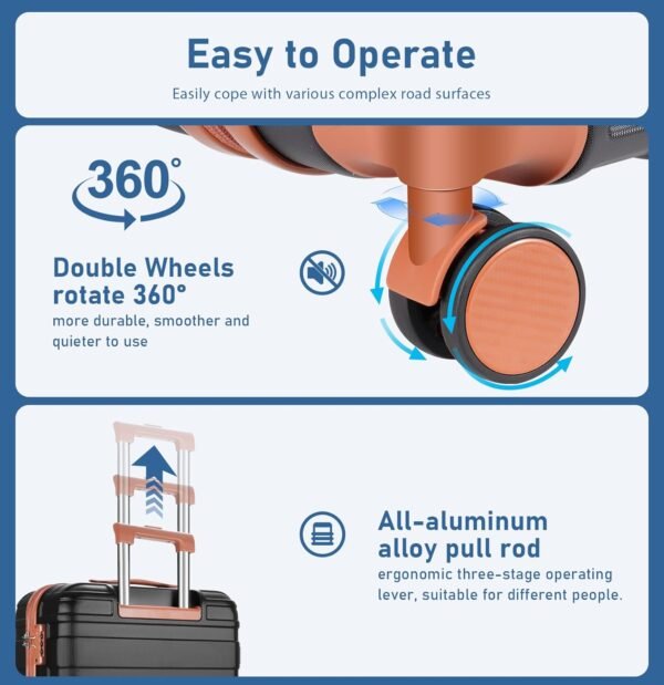Luggage Set 5 Piece, Polycarbonate Luggage with TSA Locks,sturdy and durable, Carry On Luggage Set Suitable for Family Travel(Black 20/24/28 Inch) - Image 5