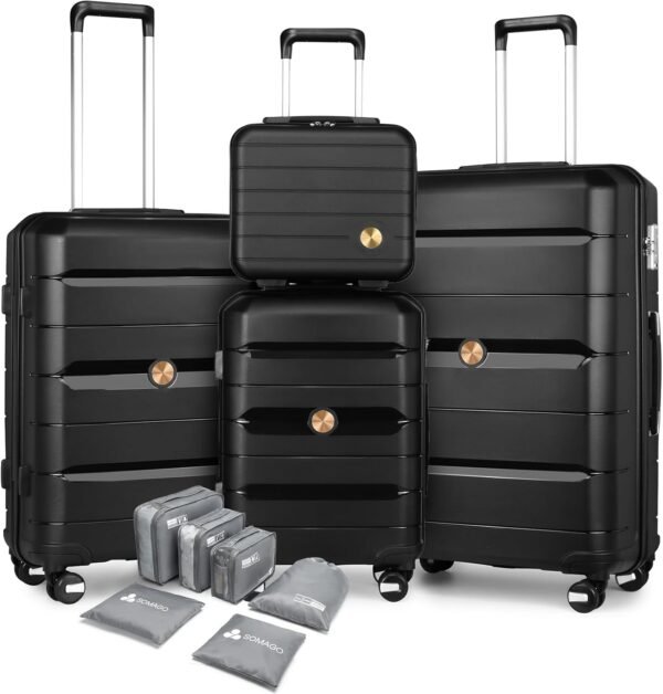 Somago Luggage Sets and Packing Cube Travel Set Lightweight Hardside Polypropylene Suitcases with Double Spinner Wheels and TSA Lock,Classic Black - Image 2