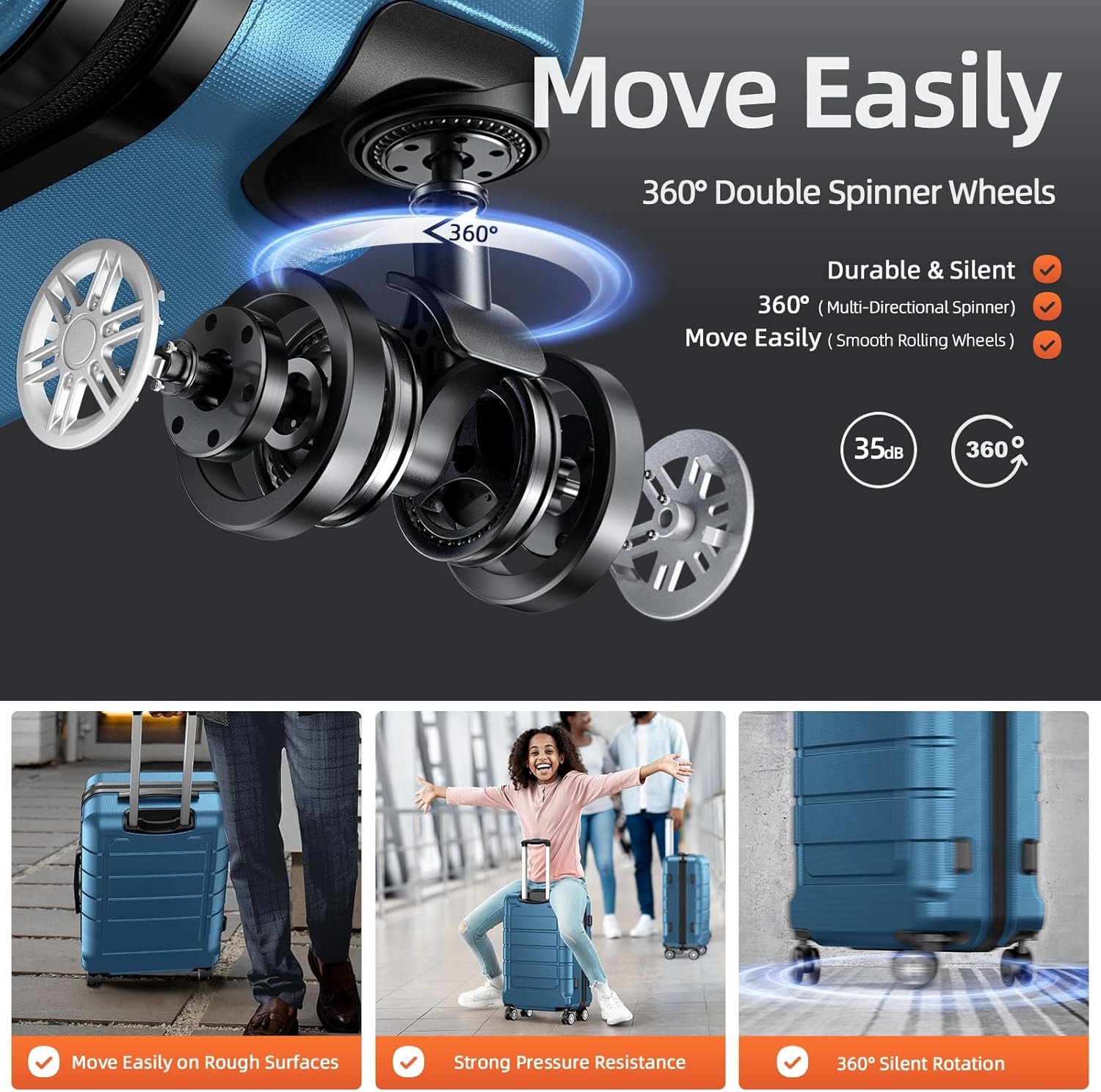 SHOWKOO Luggage Sets Expandable PC+ABS Durable Suitcase Sets Double Wheels TSA Lock 4 Piece Luggage Set Navy - Image 4