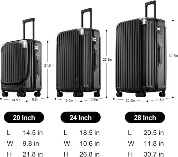 LEVEL8 Grace Luggage Sets Hardshell Suitcase with Wheels, Sturdy Large Suitcase Tsa Lock 20 Inch Expandable Carry on 24 Inch 28 Inch Checked Luggage, 3-Piece Set (20/24/28), Black - Image 6