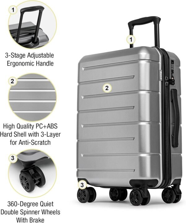 KYME Luggage Sets 3 Piece Hardshell 22in/26in/30in Suitcases with Spinner Wheels Hardside Suitcase Sets with TSA Lock Travel Rolling Luggage Set for Women Men Silver Grey - Image 5