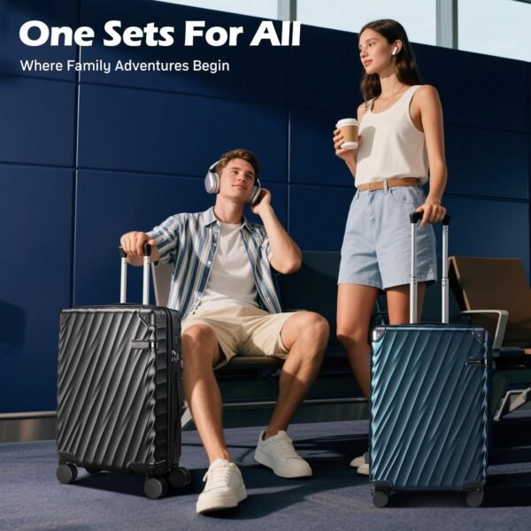 Luggage sets 3 piece with Spinner Wheels, PC Hard Shell Travel Luggage, Carry On suitcase with TSA Lock,YKK Zippers,Charcoal Metallic (Navy, 3 Piece Sets(20/24/28)) - Image 7