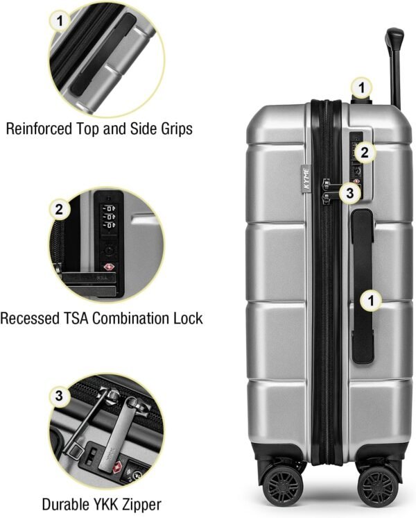 KYME Luggage Sets 3 Piece Hardshell 22in/26in/30in Suitcases with Spinner Wheels Hardside Suitcase Sets with TSA Lock Travel Rolling Luggage Set for Women Men Silver Grey - Image 6
