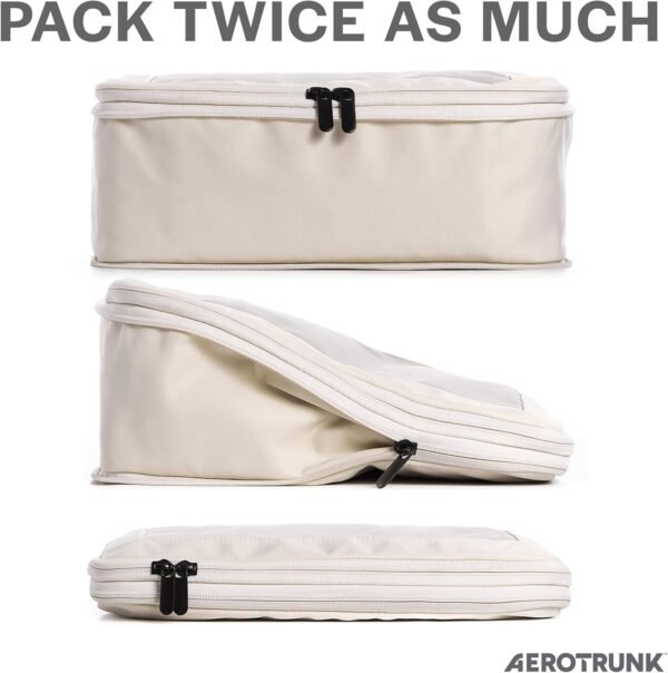 Compression Packing Cubes for Travel - Luggage Organizer Bags - Double Zipper Packing Cubes for Suitcases (4-Pack, Beige) - Image 3