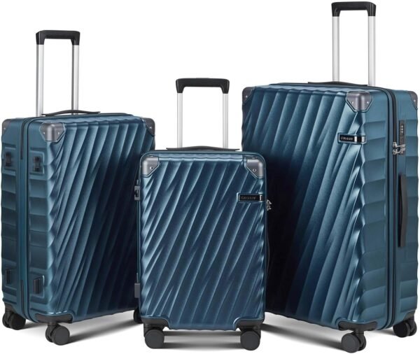 Luggage sets 3 piece with Spinner Wheels, PC Hard Shell Travel Luggage, Carry On suitcase with TSA Lock,YKK Zippers,Charcoal Metallic (Navy, 3 Piece Sets(20/24/28)) - Image 2