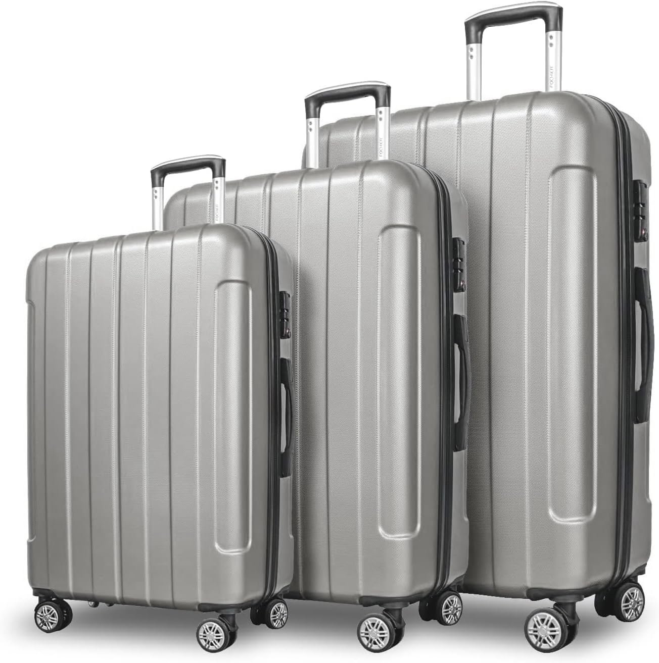 FOCHIER F Luggage Sets, Expandable 3 piece Hard Shell Luggage Set with TSA Lock, PC+ABS Hardside Travel Suitcase with Wheels for Women Men 20 24 28 Inch (Grey) - Image 2