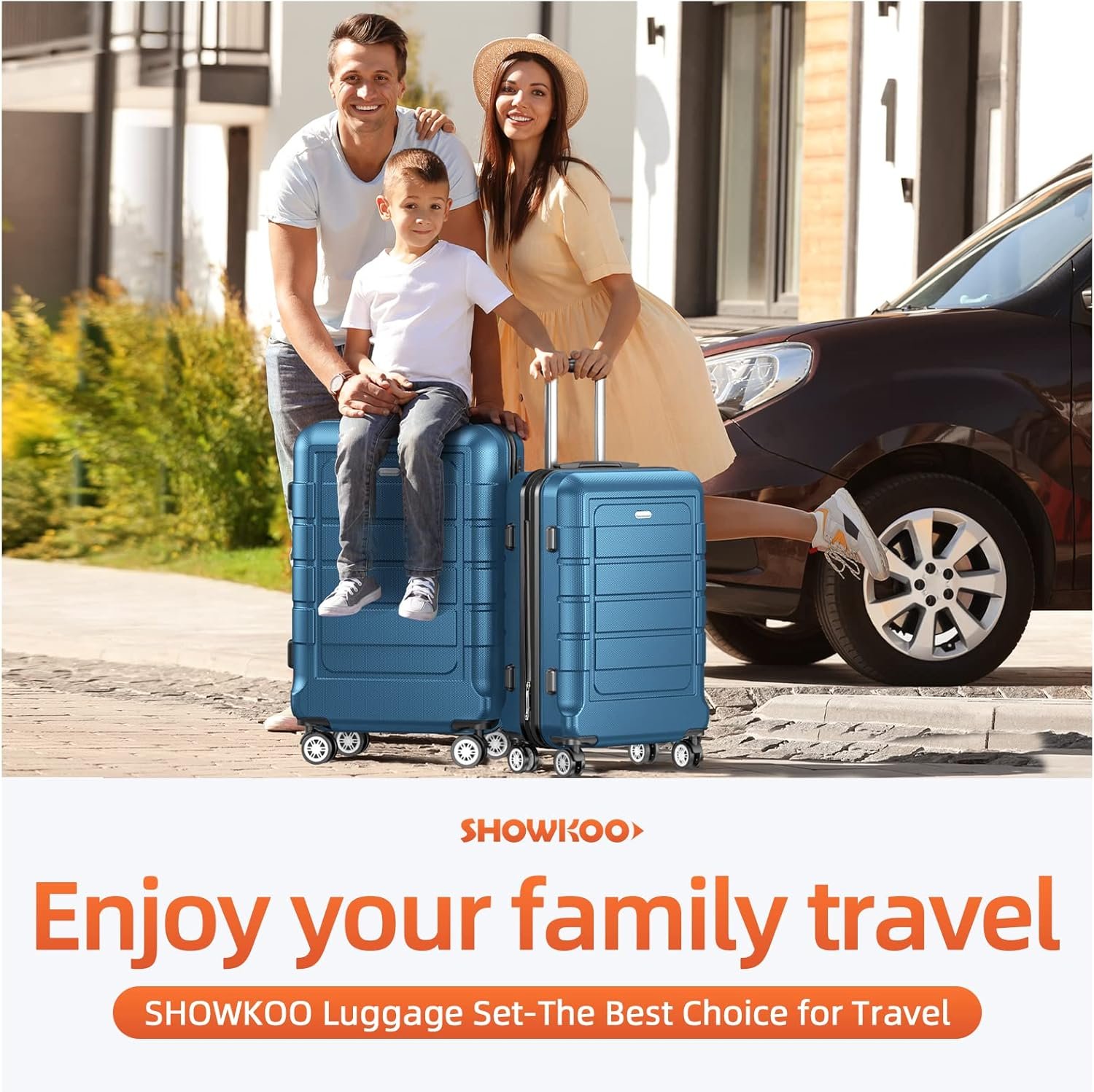 SHOWKOO Luggage Sets Expandable PC+ABS Durable Suitcase Sets Double Wheels TSA Lock 4 Piece Luggage Set Navy - Image 3