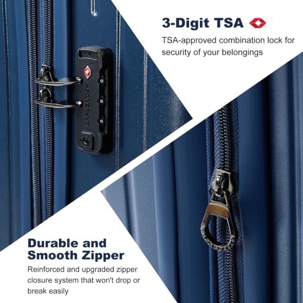 LARVENDER Luggage Sets 3 Piece Expandable 20inch Carry On Luggage Suitcase with Front Pocket, Hardshell 28inch Checked Luggage with Spinner Wheels, TSA Lock for Men & Women, Blue - Image 9