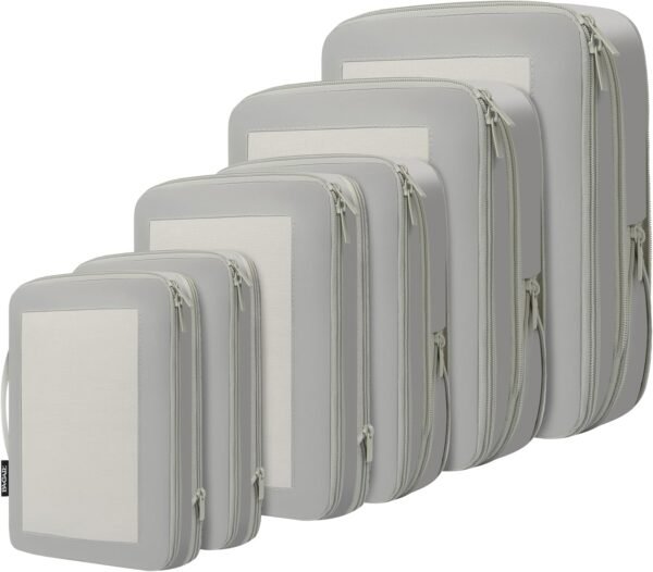 BAGAIL 4 Set/6 Set/8 Set Compression Packing Cubes Travel Accessories Expandable Packing Organizers (Square Mesh, 06-Grey) - Image 2