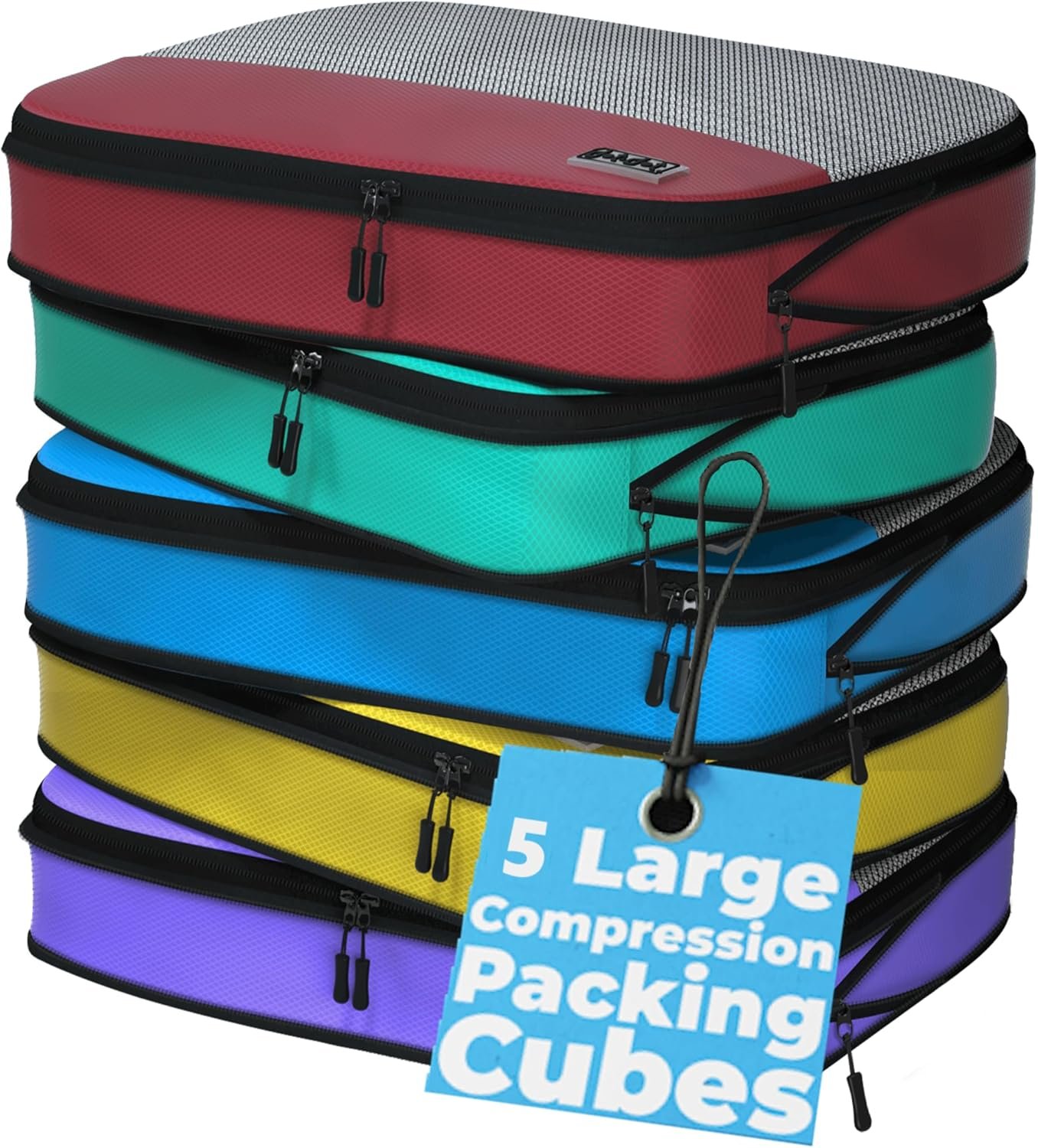 Large Compression Packing Cubes for Travel - 5 Pcs set of Packing Cubes Compression, Carry on Suitcase Organizer Bags - Travel Cubes Organizer Bags for Luggage - Image 2