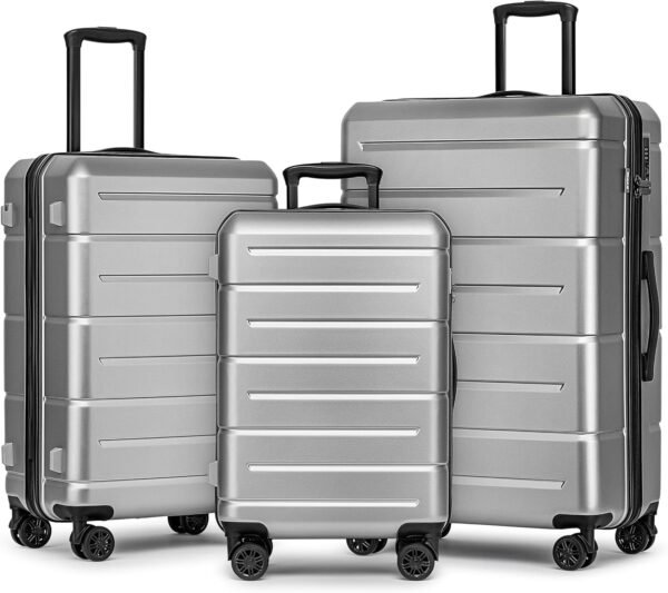 KYME Luggage Sets 3 Piece Hardshell 22in/26in/30in Suitcases with Spinner Wheels Hardside Suitcase Sets with TSA Lock Travel Rolling Luggage Set for Women Men Silver Grey - Image 2