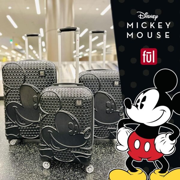 FUL Disney Mickey Mouse (Set of 3) Rolling Luggage Set, Hardside Suitcase with Spinner Wheels, 21 Inch, 25 Inch and 29 Inch, Black - Image 9